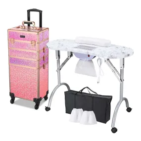 Byootique Portable Manicure Table 4in1 Rolling Makeup Case