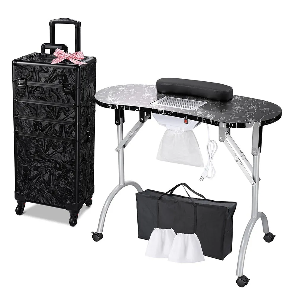 Byootique Portable Manicure Table 4in1 Rolling Makeup Case