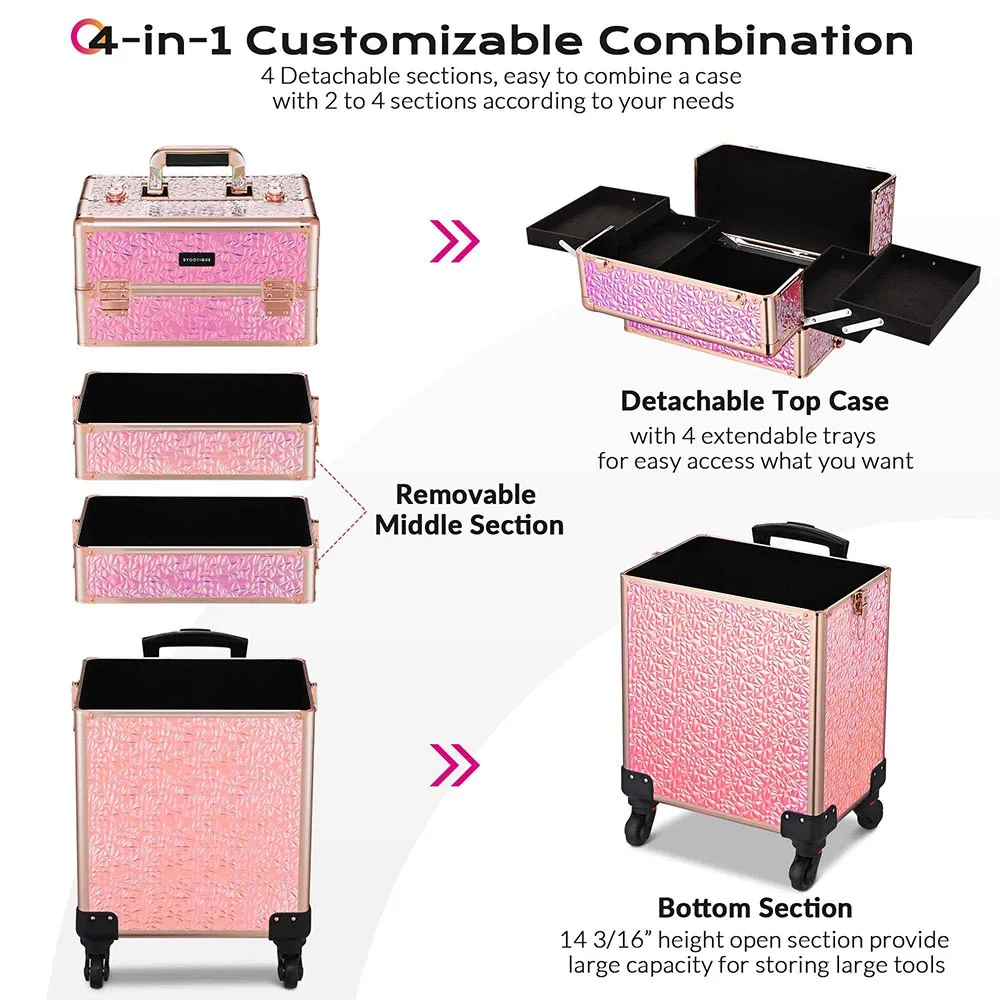 Byootique Portable Manicure Table 4in1 Rolling Makeup Case