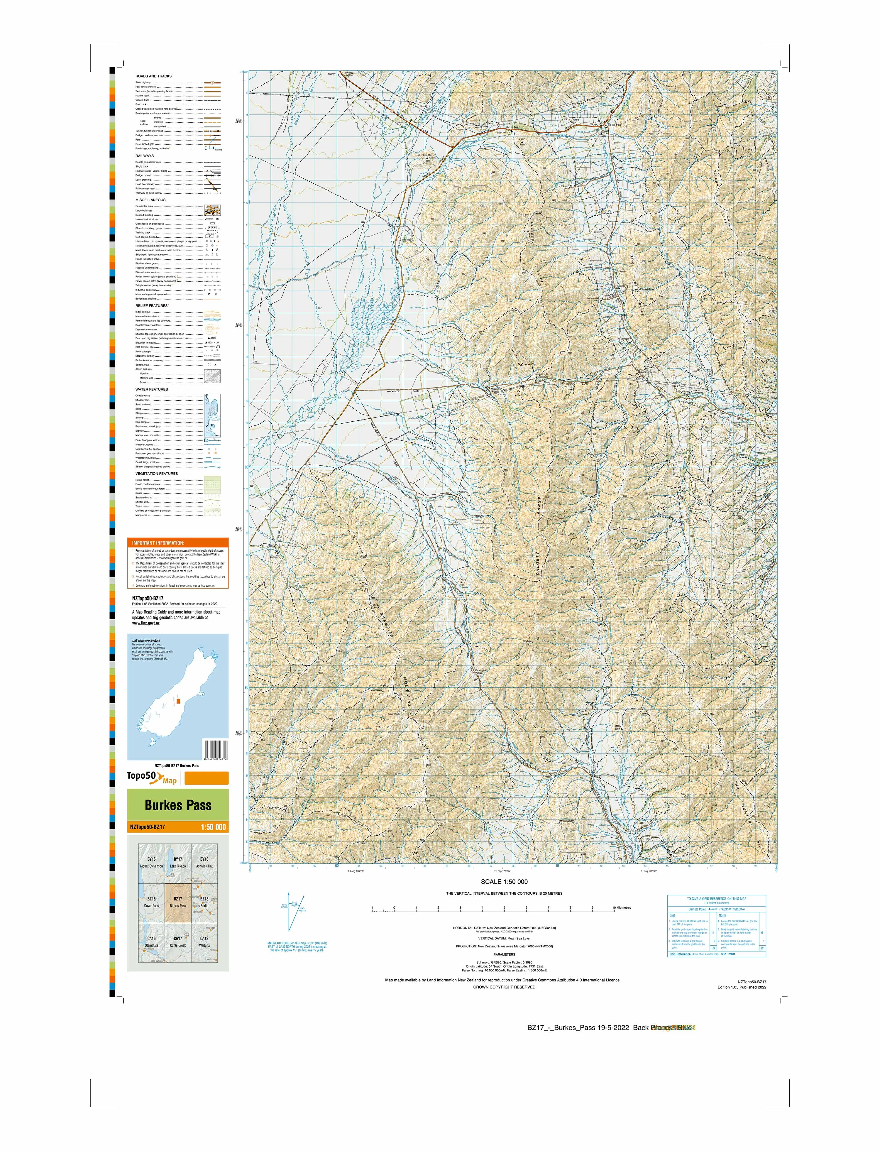 BZ17 - Burkes Pass Topo50 map