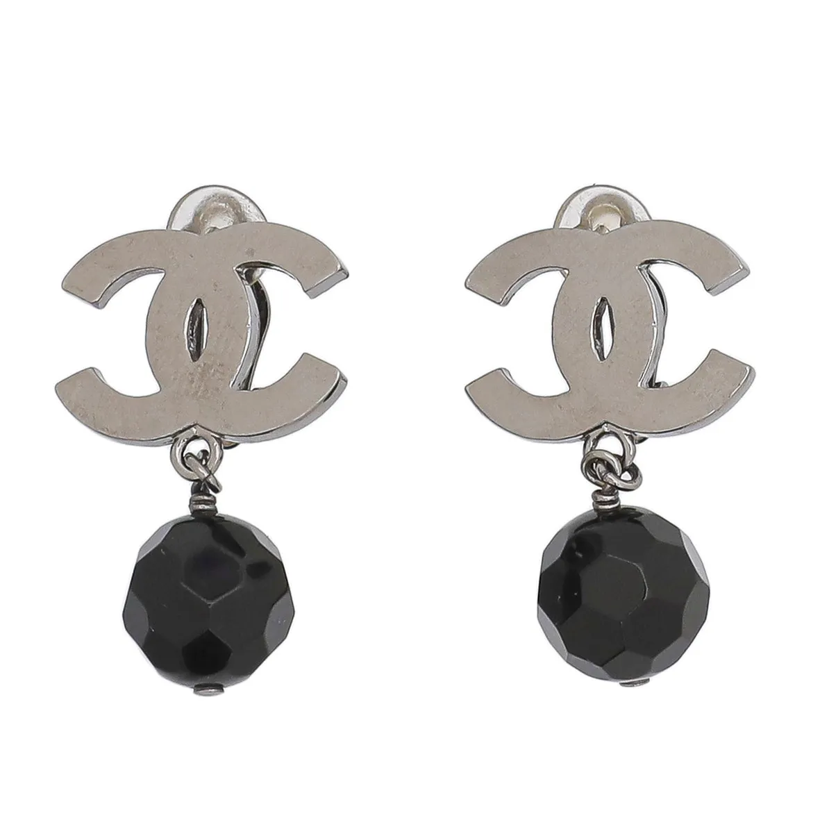 Chanel Black CC Crystal Clip On Earrings