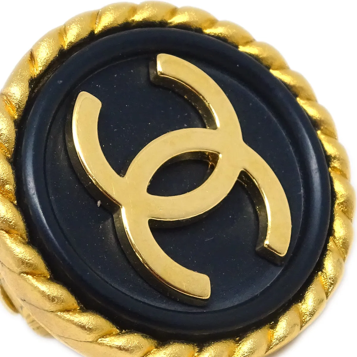 Chanel Button Earrings Clip-On Black Gold
