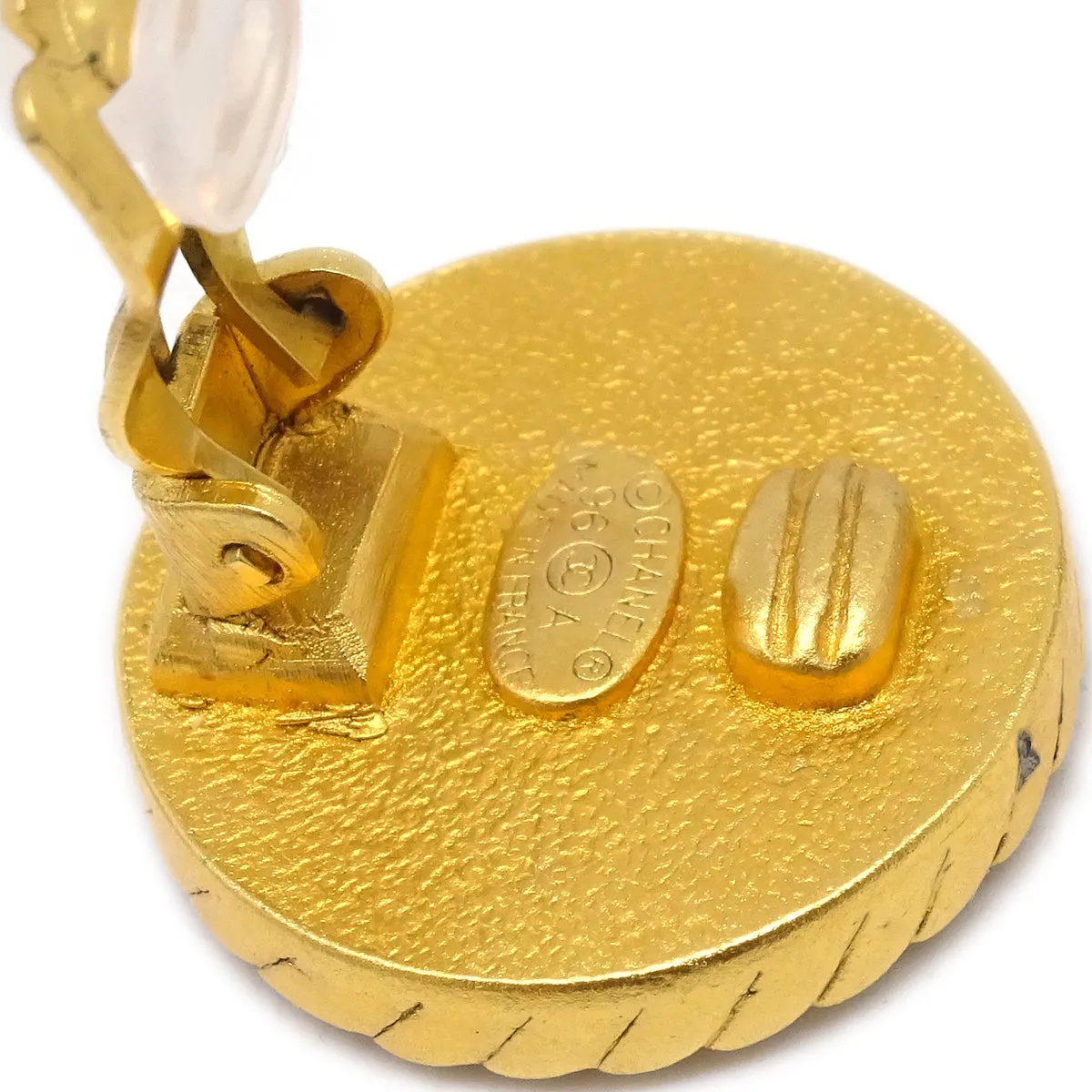 Chanel Button Earrings Clip-On Black Gold