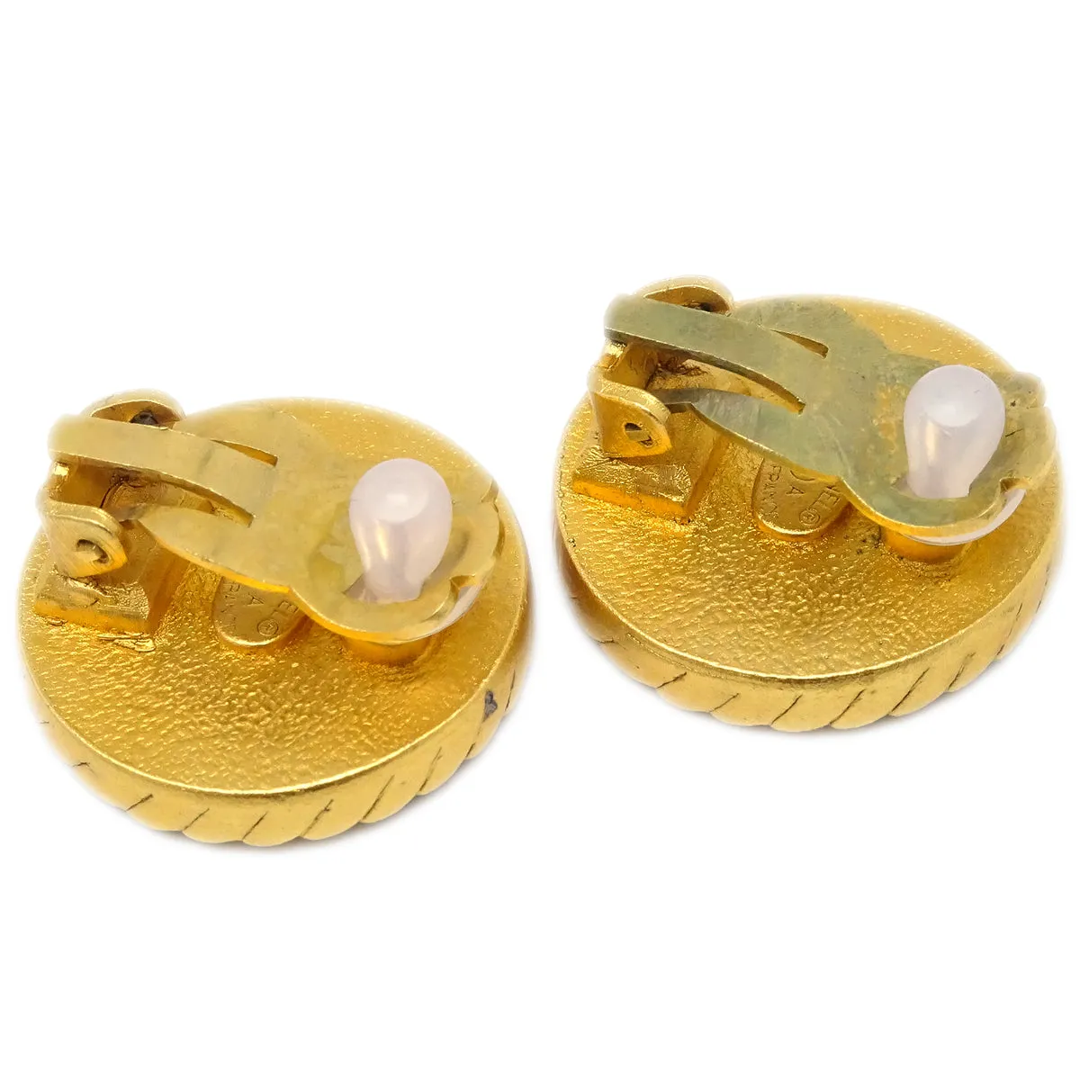 Chanel Button Earrings Clip-On Black Gold