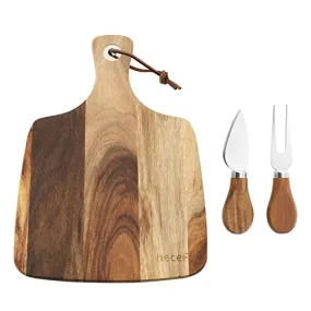 Cheese Board set 3, an Acacia Wood Cheese Plate & Cheese Knfe & Cheese Fork