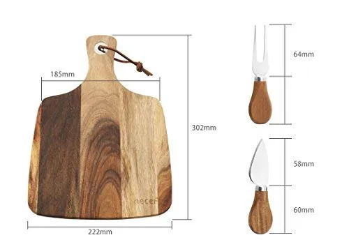 Cheese Board set 3, an Acacia Wood Cheese Plate & Cheese Knfe & Cheese Fork