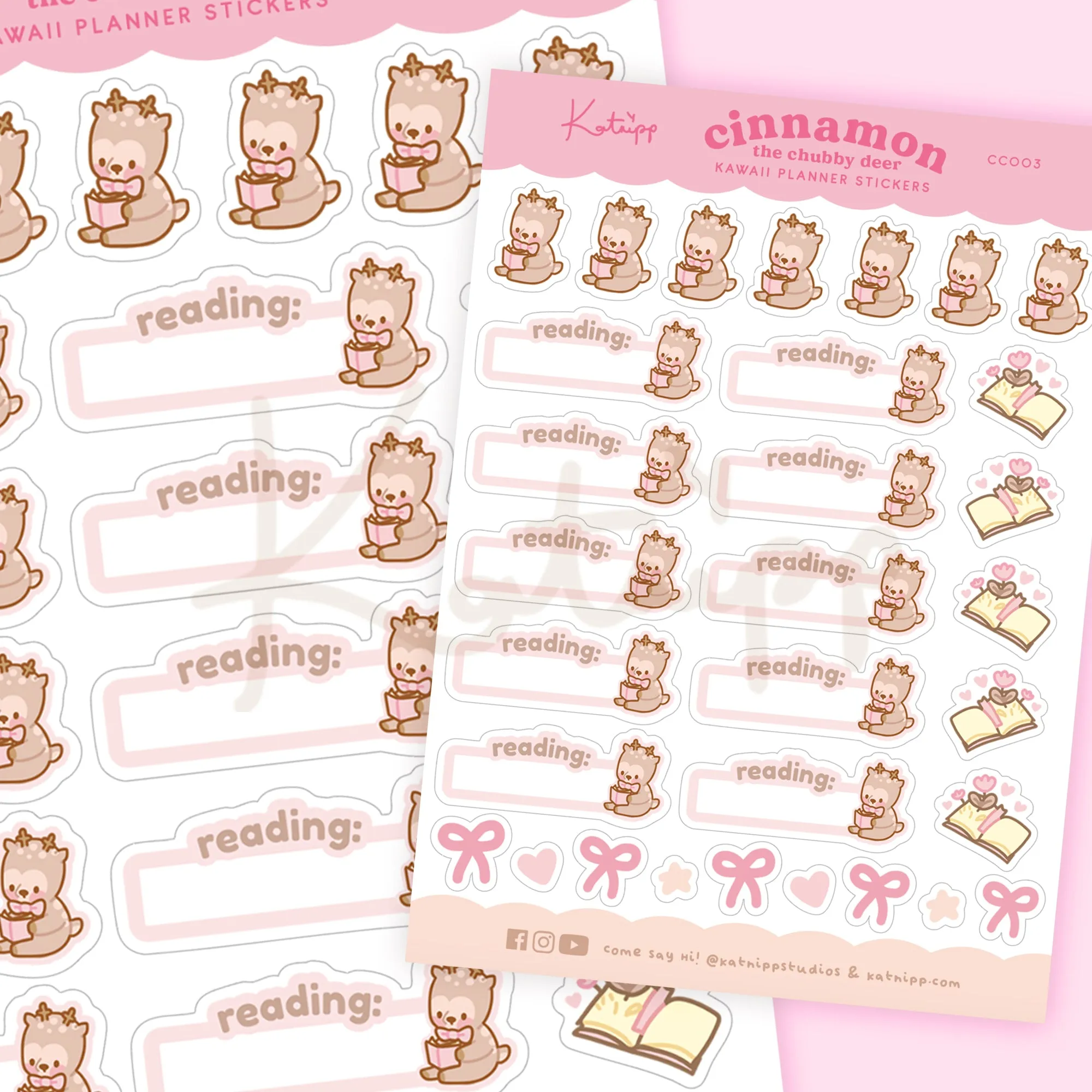 Cinnamon Pink Coquette Reading Stickers | Kawaii Planner Stickers for Book Lovers & Journals | CC003