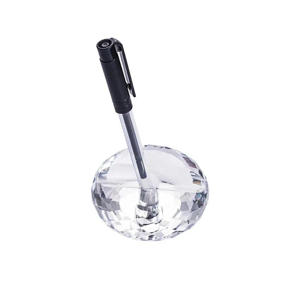 Crystal Wedding Pen Stand Paperweight - Round