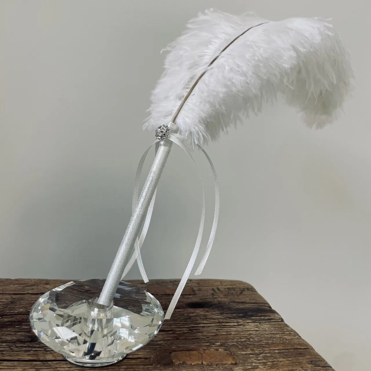 Crystal Wedding Pen Stand Paperweight - Round