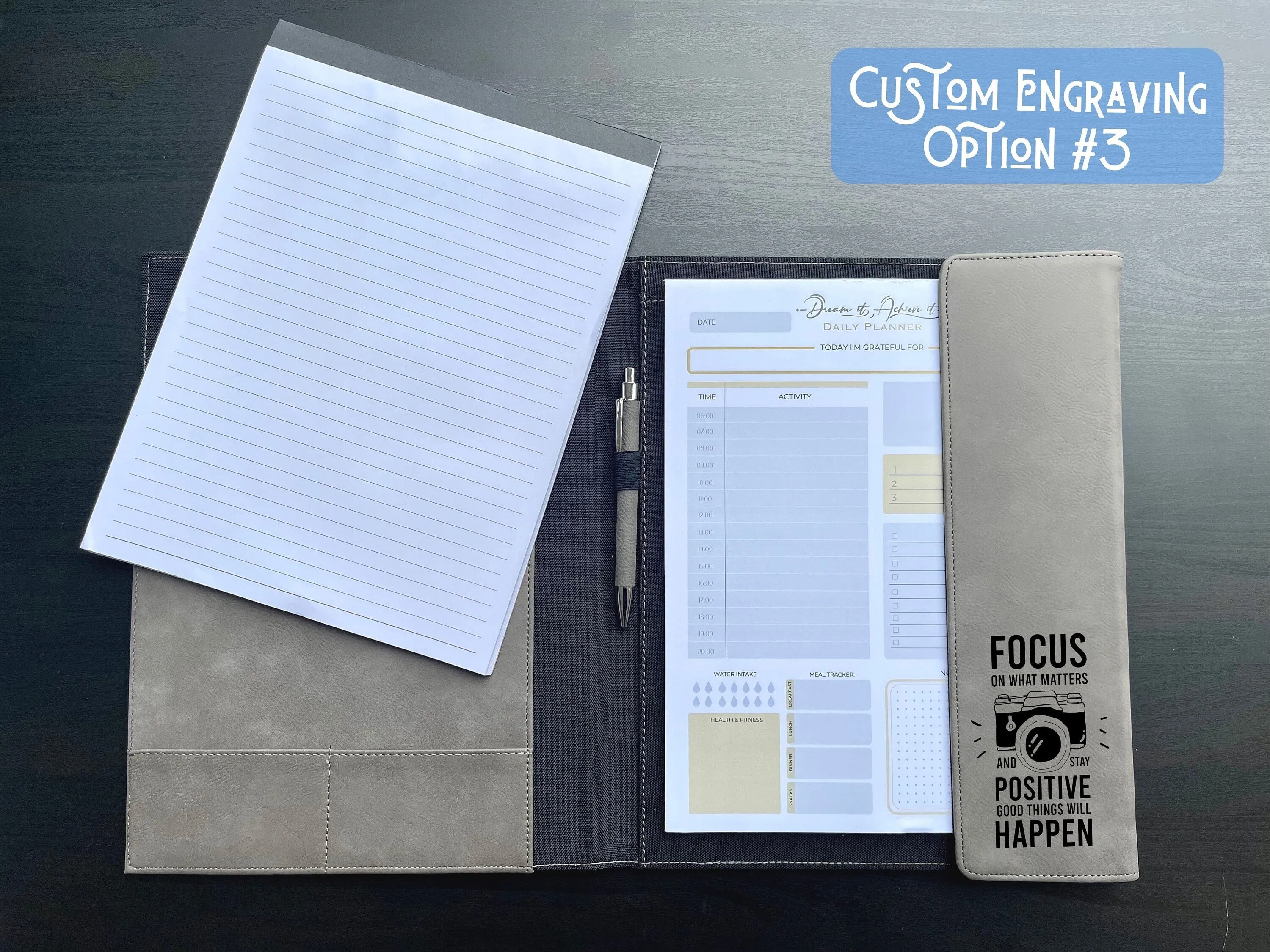 Daily Planner, Personalized Padfolio, Matching Pen, Portfolio with Refillable Notepad  Custom Engraved Portfolio, Business Gifts