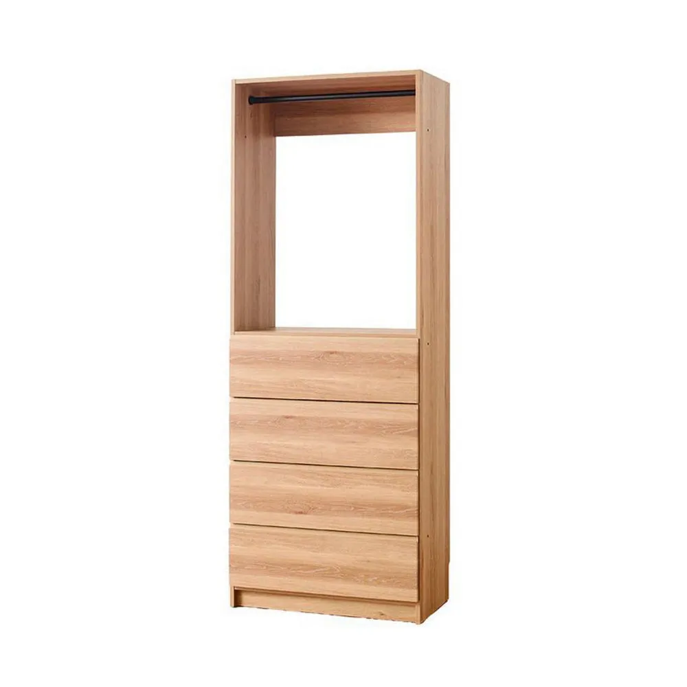 Dee Modular Closet System, 1 Metal Hanging Rod and 4 Drawers, Oak Brown By Casagear Home