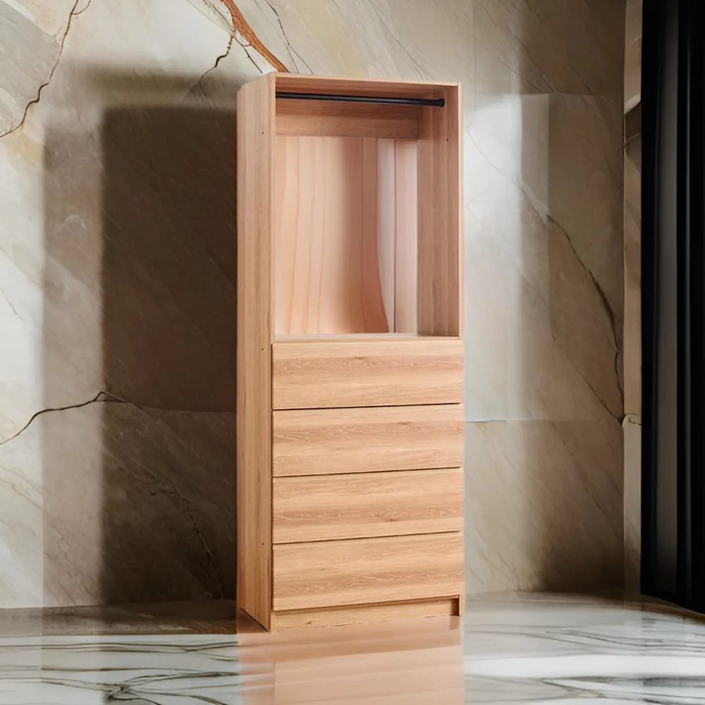 Dee Modular Closet System, 1 Metal Hanging Rod and 4 Drawers, Oak Brown By Casagear Home