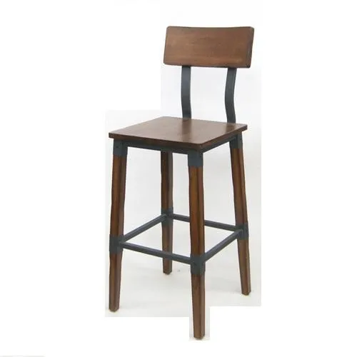 Delmont Industrial Walnut Finish Bar Stool Metal Bracing