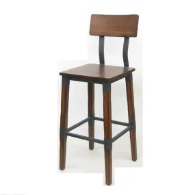 Delmont Industrial Walnut Finish Bar Stool Metal Bracing