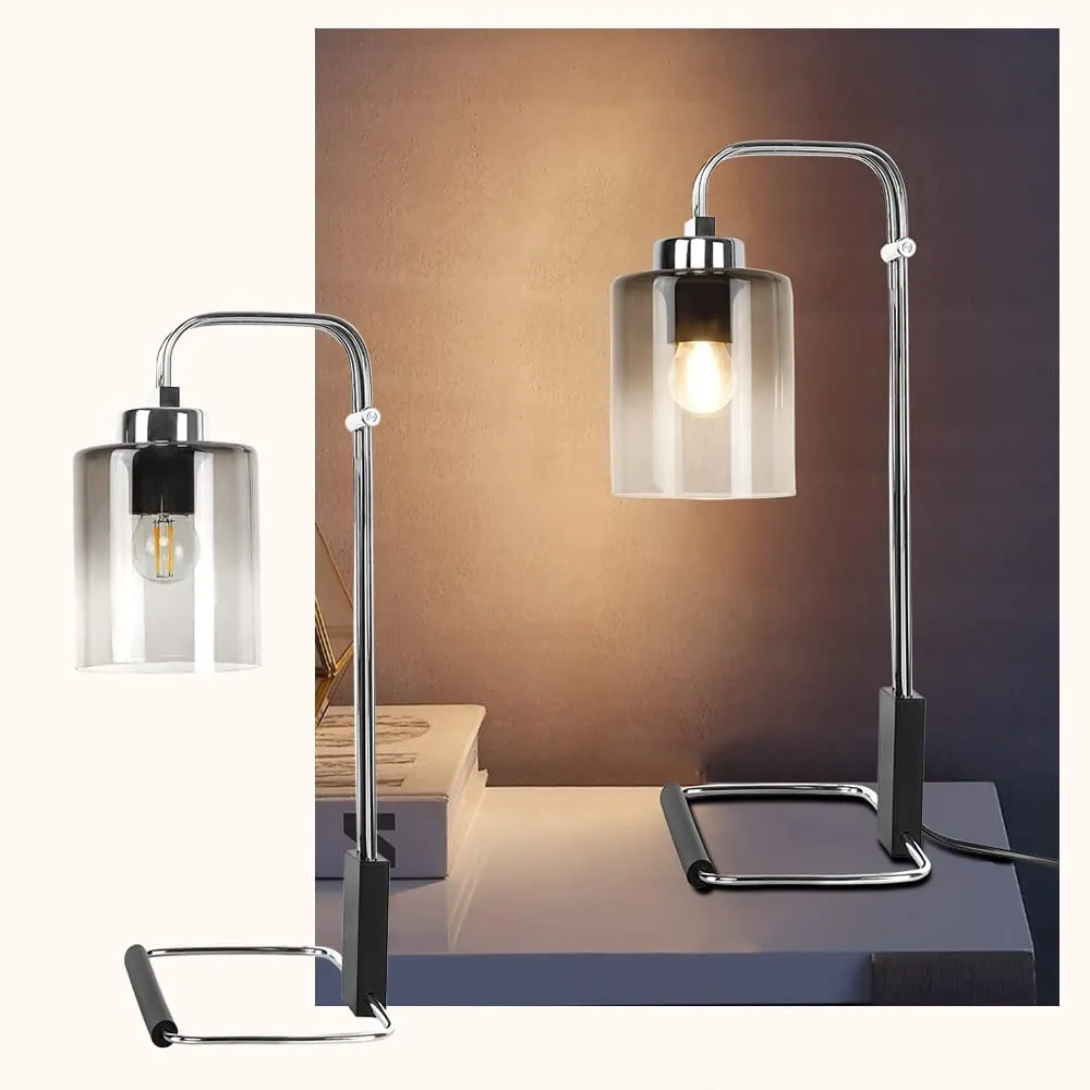 Depuley Industrial Table Lamp, Metal Besides Reading Lamps with Gradient Grey Glass Lampshade, Vintage Nightstand Desk Light