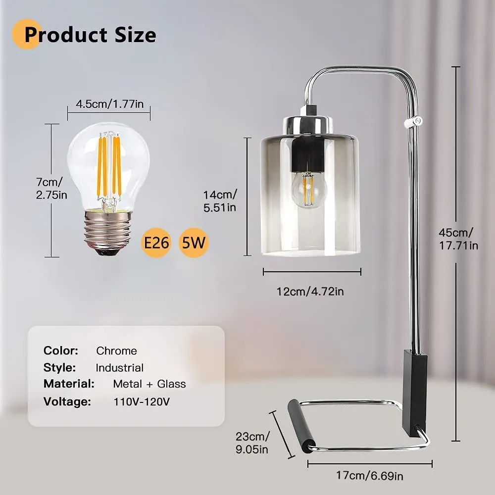 Depuley Industrial Table Lamp, Metal Besides Reading Lamps with Gradient Grey Glass Lampshade, Vintage Nightstand Desk Light
