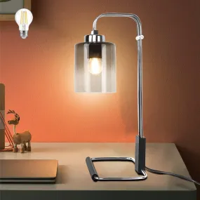 Depuley Industrial Table Lamp, Metal Besides Reading Lamps with Gradient Grey Glass Lampshade, Vintage Nightstand Desk Light