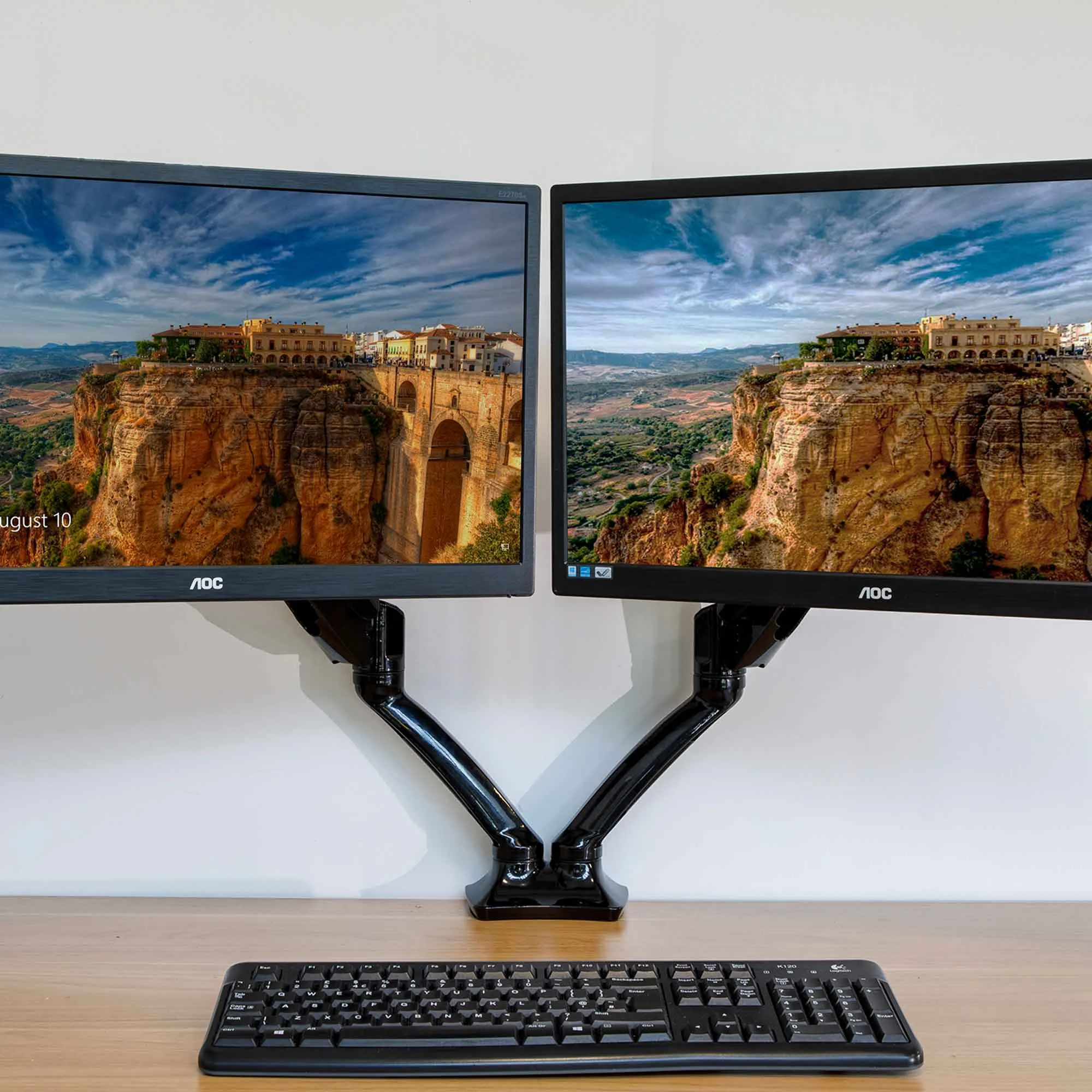 Double Monitor Arms, Adjustable & Rotating 9kg Load Capacity, 10-27" Screens - Black - DH25