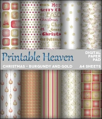 Download - Digital Paper Pad - Christmas - Burgundy and Gold