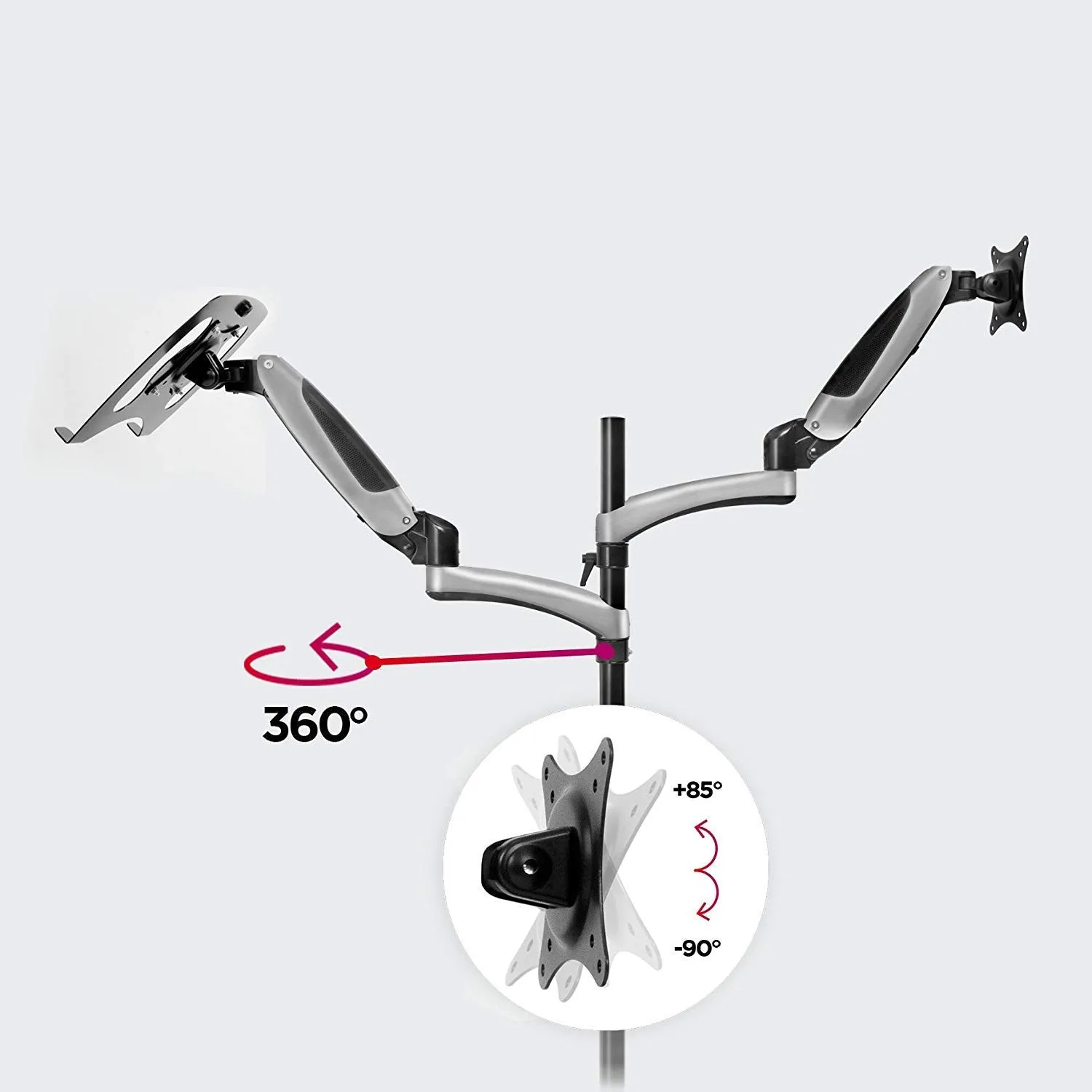 Duronic Desk Mount DM65L1X1 | Dual Gas-Powered Monitor Stand for 15-27 Inch LCD/LED PC/TV Screen and Laptop | Twin Arms | Adjustable Support | VESA 75/100 Bracket | Tilt 15-27-90°/ 85°,Swivel 180°,Rotate 360°