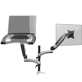 Duronic Desk Mount DM65L1X1 | Dual Gas-Powered Monitor Stand for 15-27 Inch LCD/LED PC/TV Screen and Laptop | Twin Arms | Adjustable Support | VESA 75/100 Bracket | Tilt 15-27-90°/ 85°,Swivel 180°,Rotate 360°