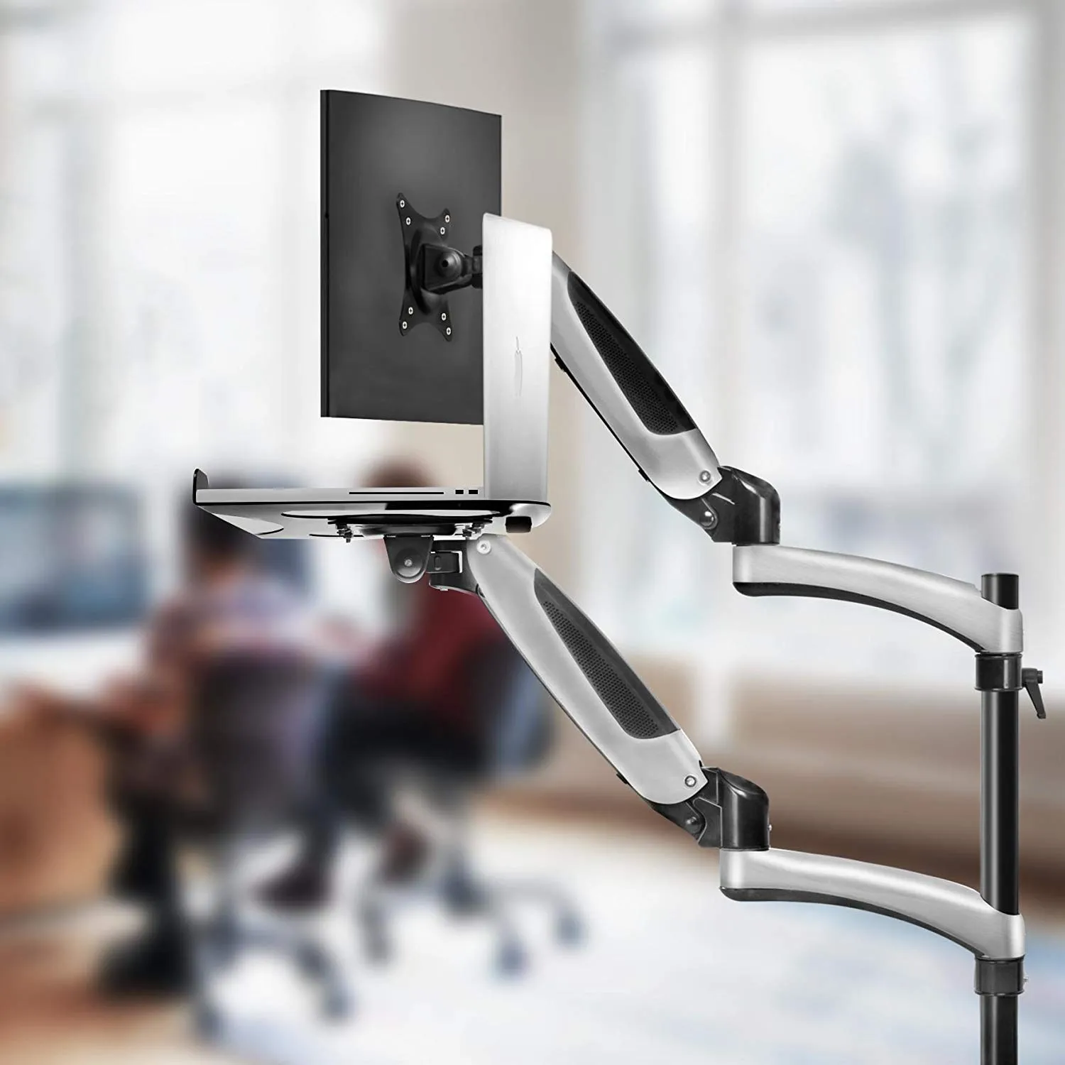 Duronic Desk Mount DM65L1X1 | Dual Gas-Powered Monitor Stand for 15-27 Inch LCD/LED PC/TV Screen and Laptop | Twin Arms | Adjustable Support | VESA 75/100 Bracket | Tilt 15-27-90°/ 85°,Swivel 180°,Rotate 360°