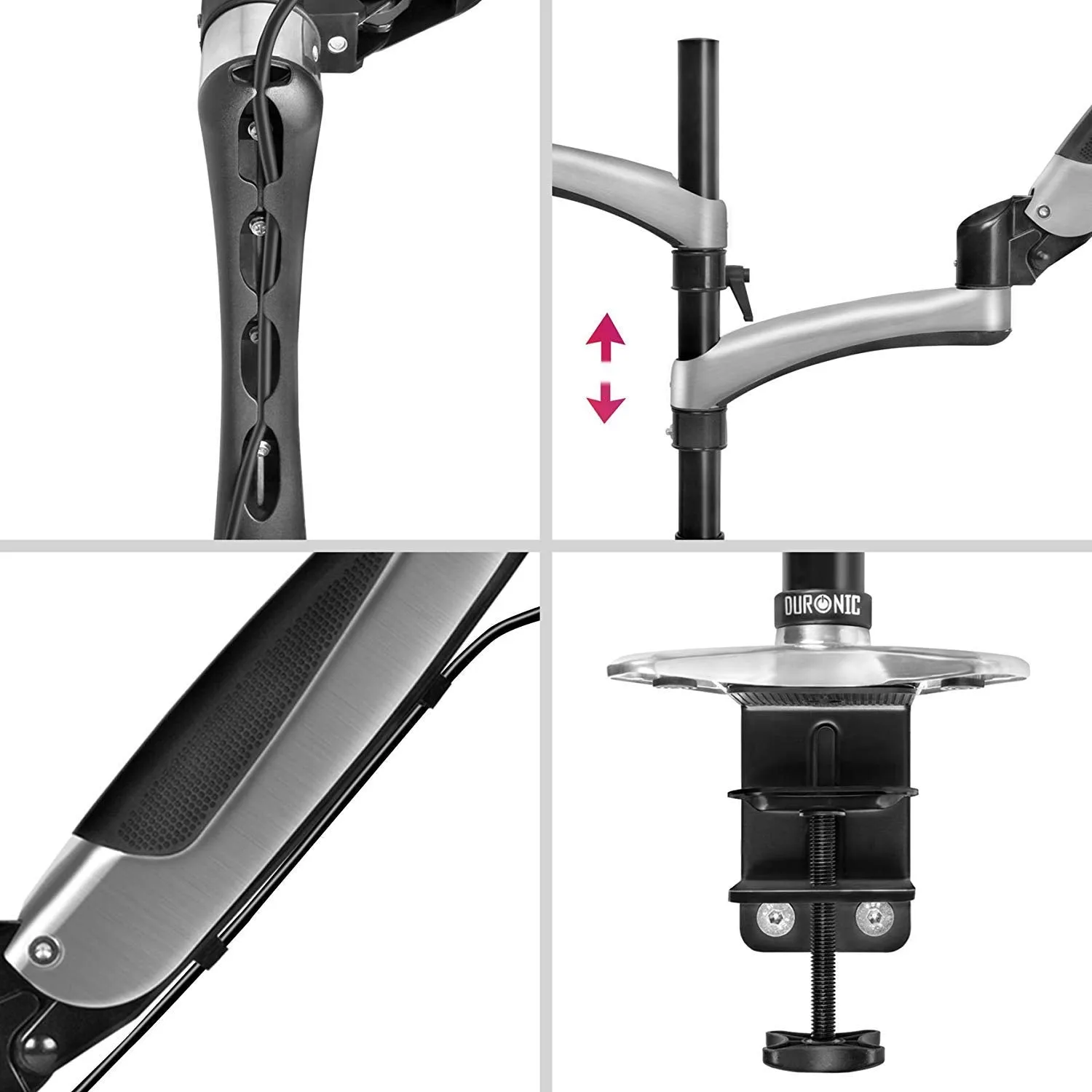 Duronic Desk Mount DM65L1X1 | Dual Gas-Powered Monitor Stand for 15-27 Inch LCD/LED PC/TV Screen and Laptop | Twin Arms | Adjustable Support | VESA 75/100 Bracket | Tilt 15-27-90°/ 85°,Swivel 180°,Rotate 360°