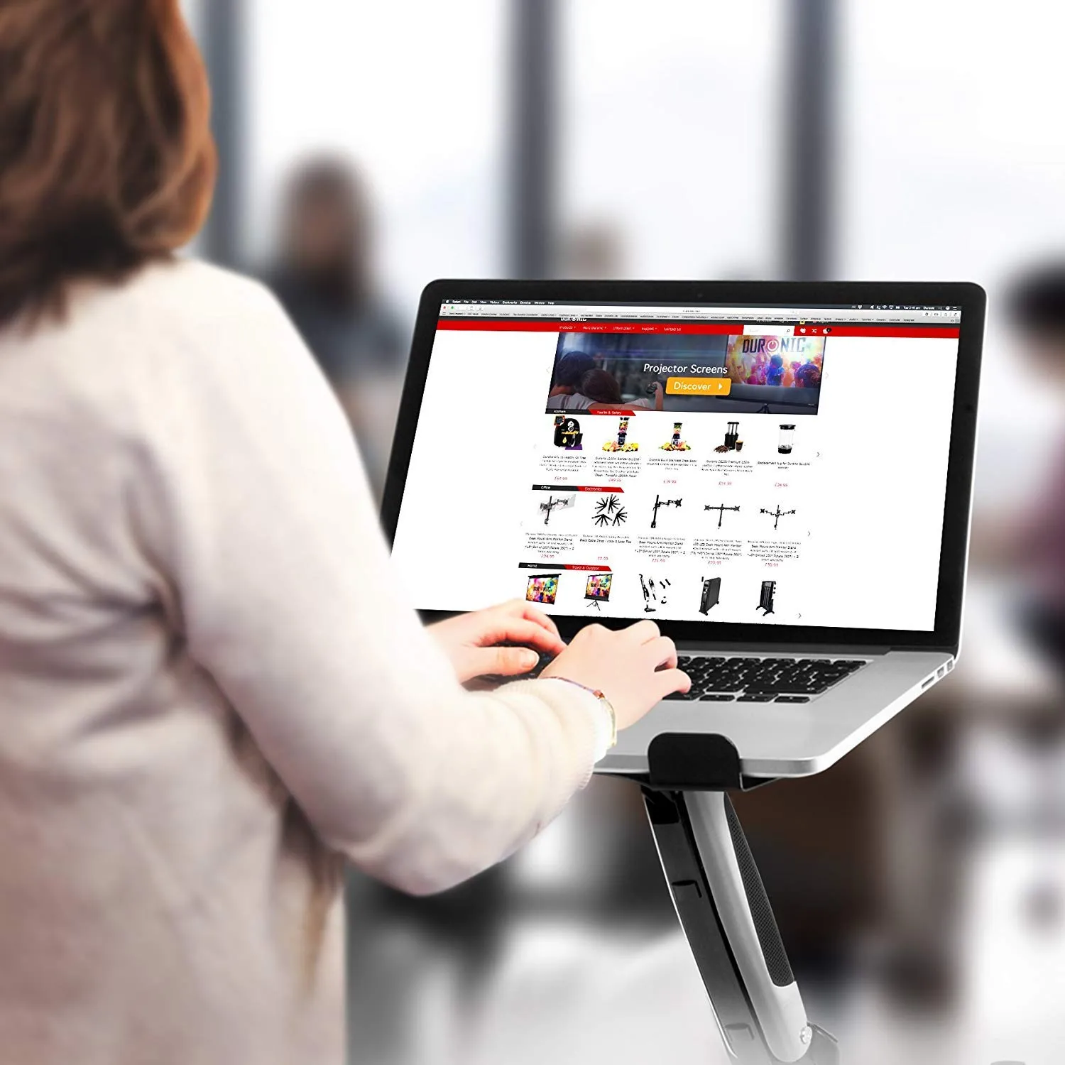 Duronic Desk Mount DM65L1X1 | Dual Gas-Powered Monitor Stand for 15-27 Inch LCD/LED PC/TV Screen and Laptop | Twin Arms | Adjustable Support | VESA 75/100 Bracket | Tilt 15-27-90°/ 85°,Swivel 180°,Rotate 360°