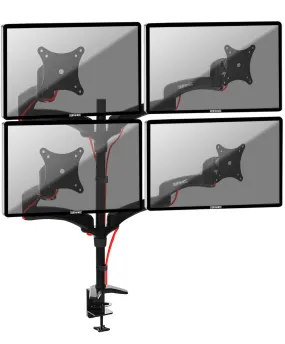 Duronic Monitor Arm Stand DM454 | Quad PC Desk Mount | Aluminium | Height Adjustable | For Four 15-27 LED LCD Screens | VESA 75/100 | 5kg Per Screen | Tilt -90°/ 45°, Rotate 360°