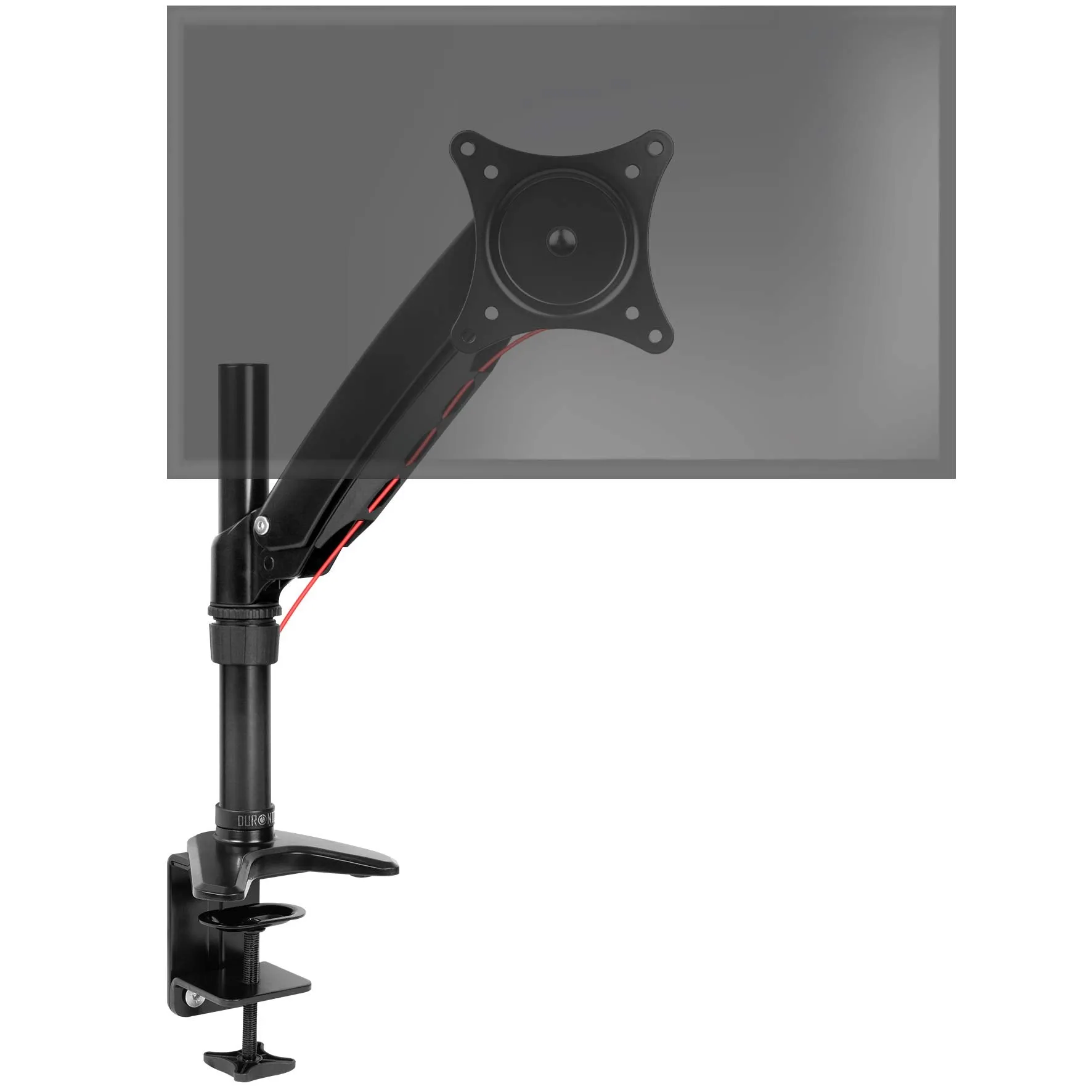 Duronic Monitor Arm Stand DM551X1 | Single PC Desk Mount | BLACK | Aluminium | Height Adjustable | For One 15-27 LED LCD Screen | VESA 75/100 | 7.8kg Capacity | Tilt -90°/ 85°,Swivel 180°,Rotate 360°