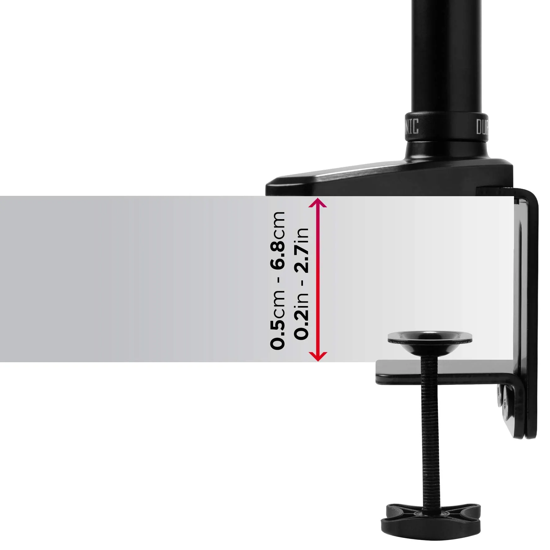 Duronic Monitor Arm Stand DM551X2 | Single PC Desk Mount | BLACK | Aluminium | Height Adjustable | For One 15-27 LED LCD Screen | VESA 75/100 | 7.8kg Capacity | Tilt -90°/ 85°,Swivel 180°,Rotate 360°