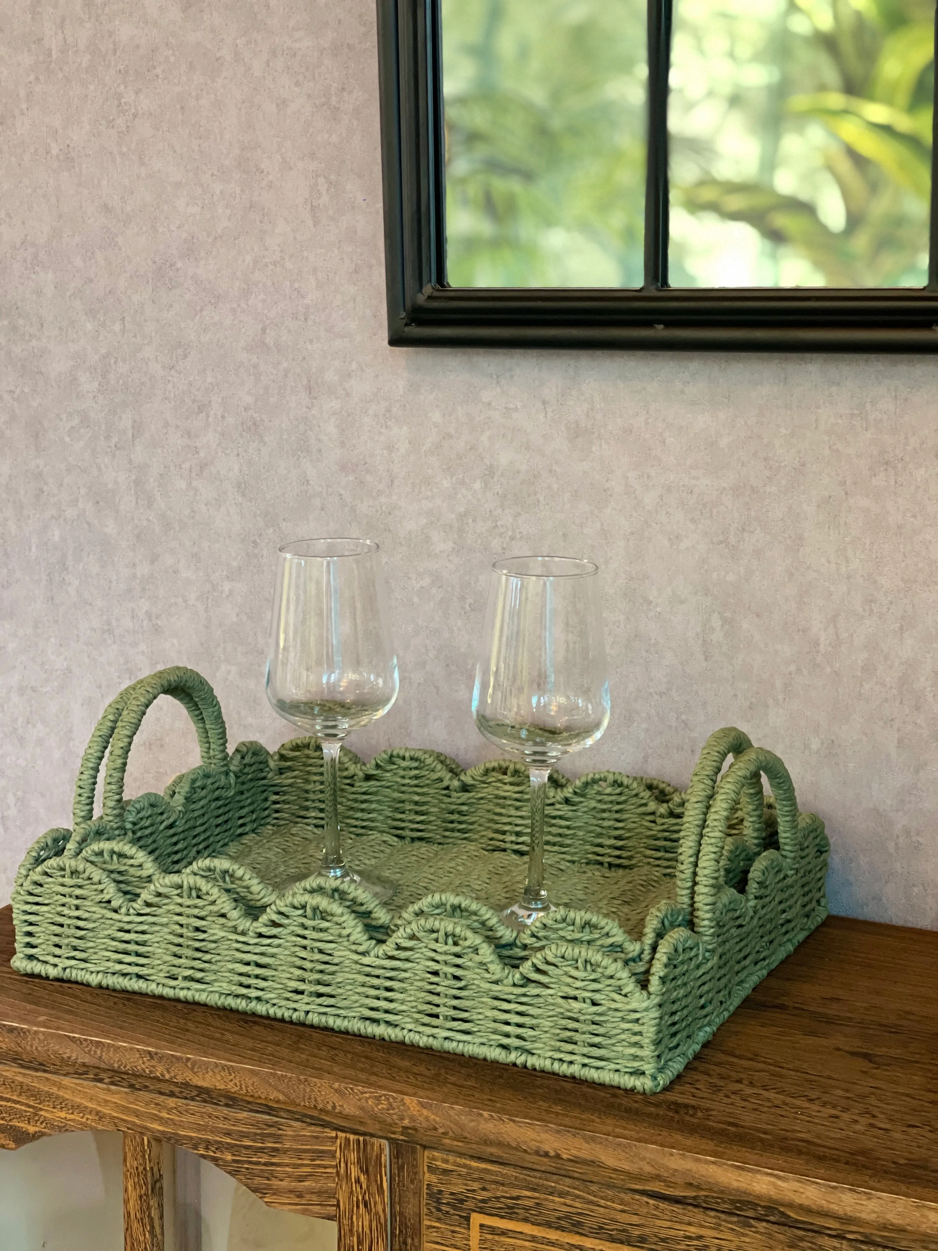ELE LIGHT & DECOR Decorative Woven Paper Rope Farmhouse Serving Tray Set of 2