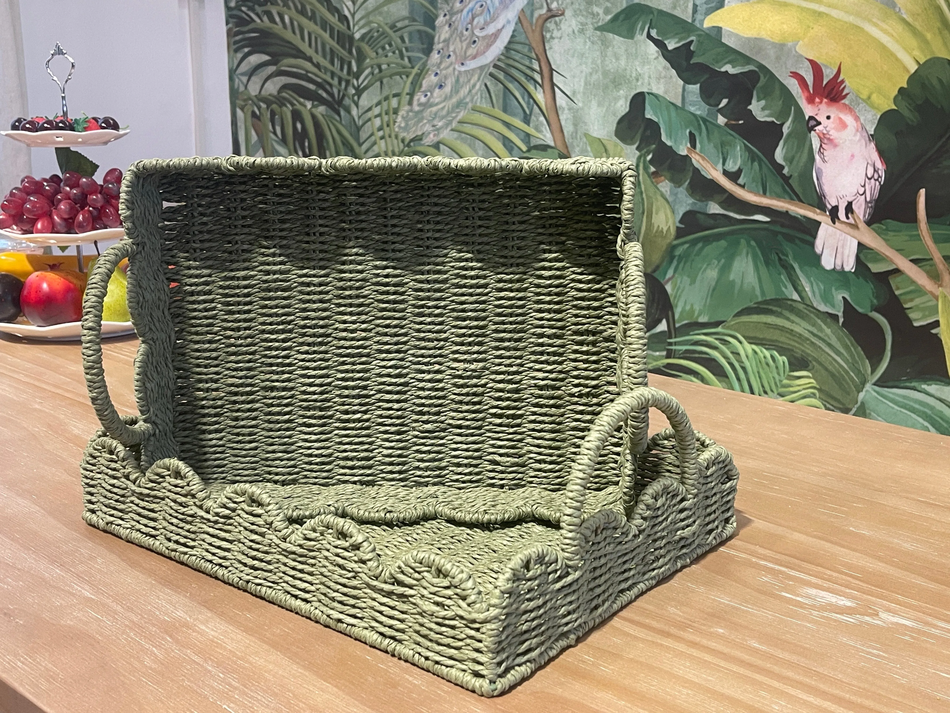 ELE LIGHT & DECOR Decorative Woven Paper Rope Farmhouse Serving Tray Set of 2