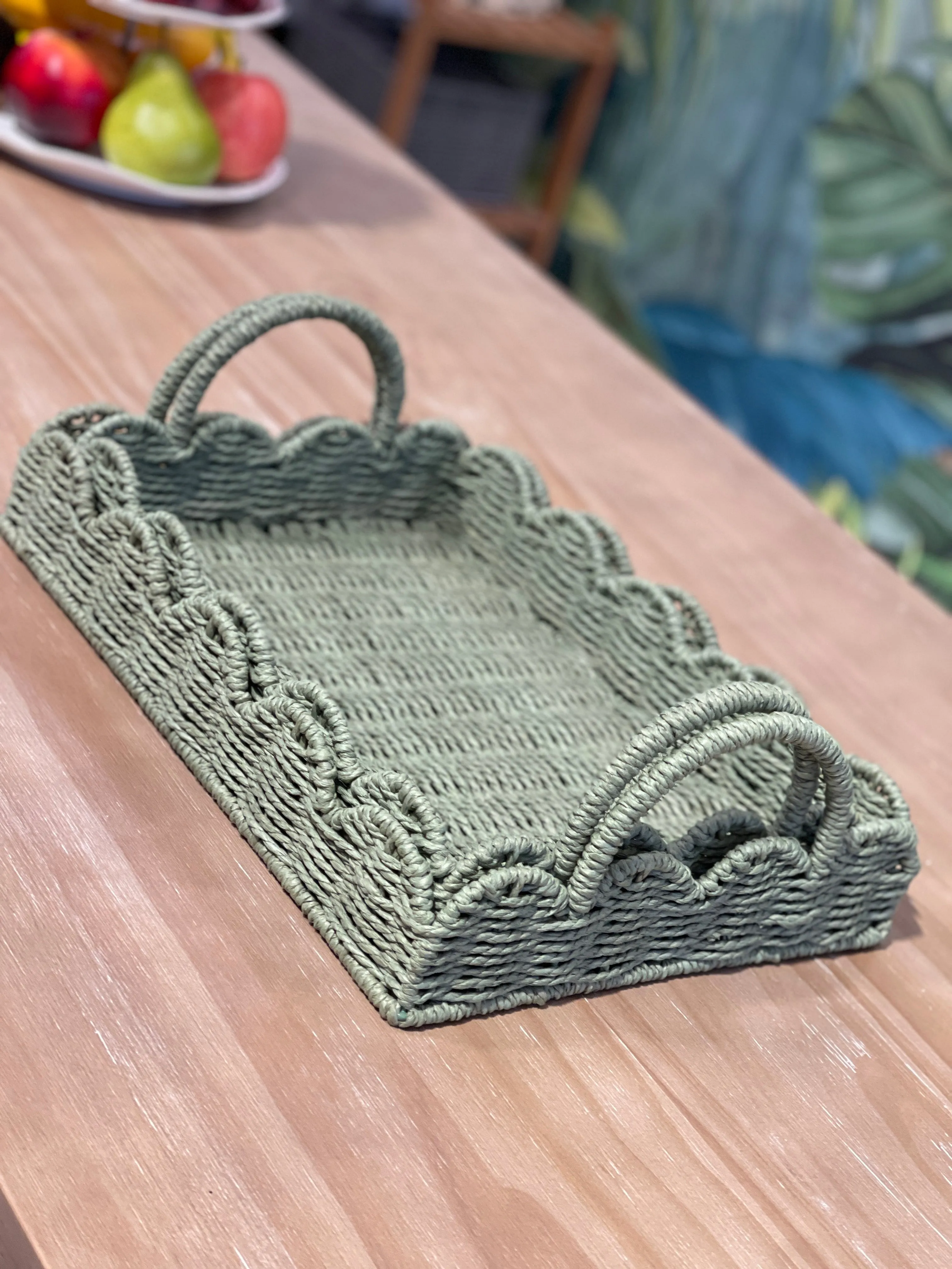 ELE LIGHT & DECOR Decorative Woven Paper Rope Farmhouse Serving Tray Set of 2