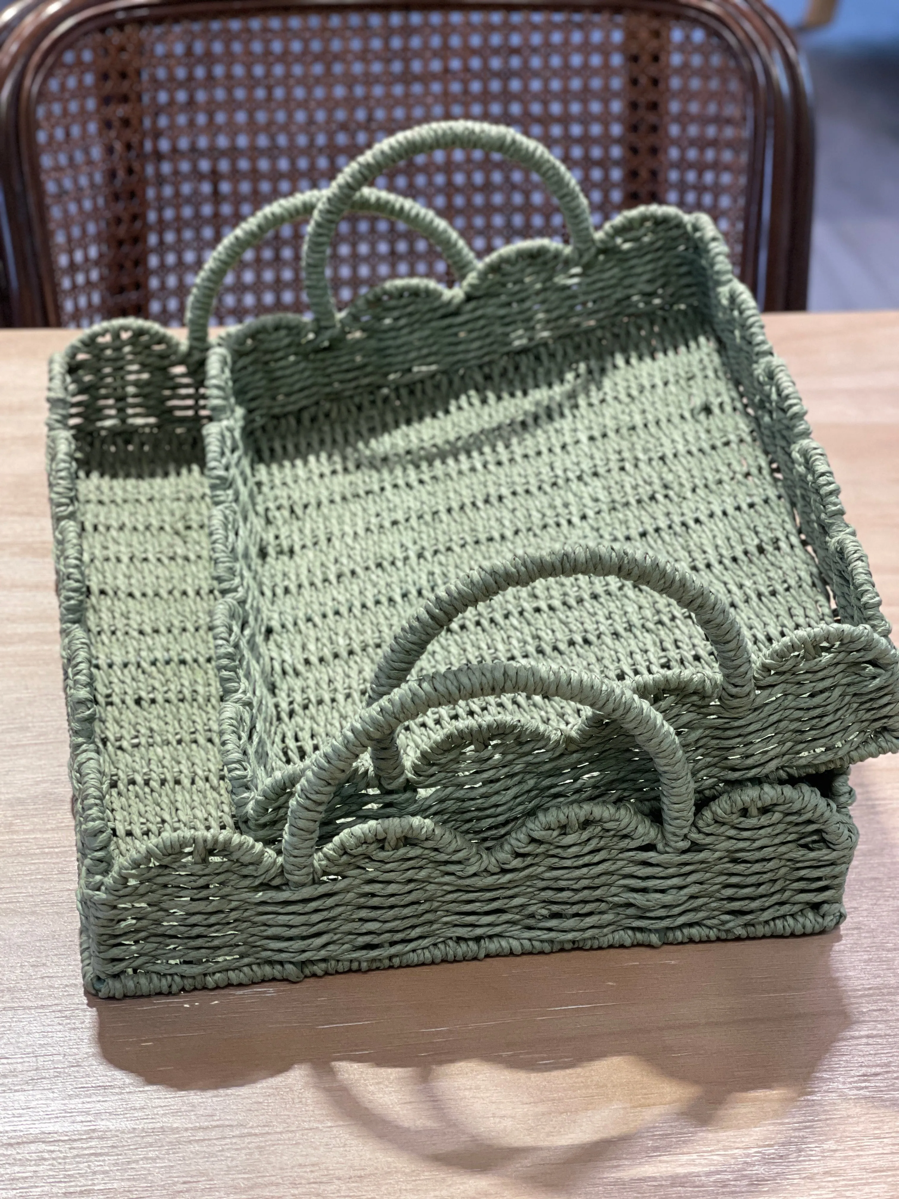 ELE LIGHT & DECOR Decorative Woven Paper Rope Farmhouse Serving Tray Set of 2