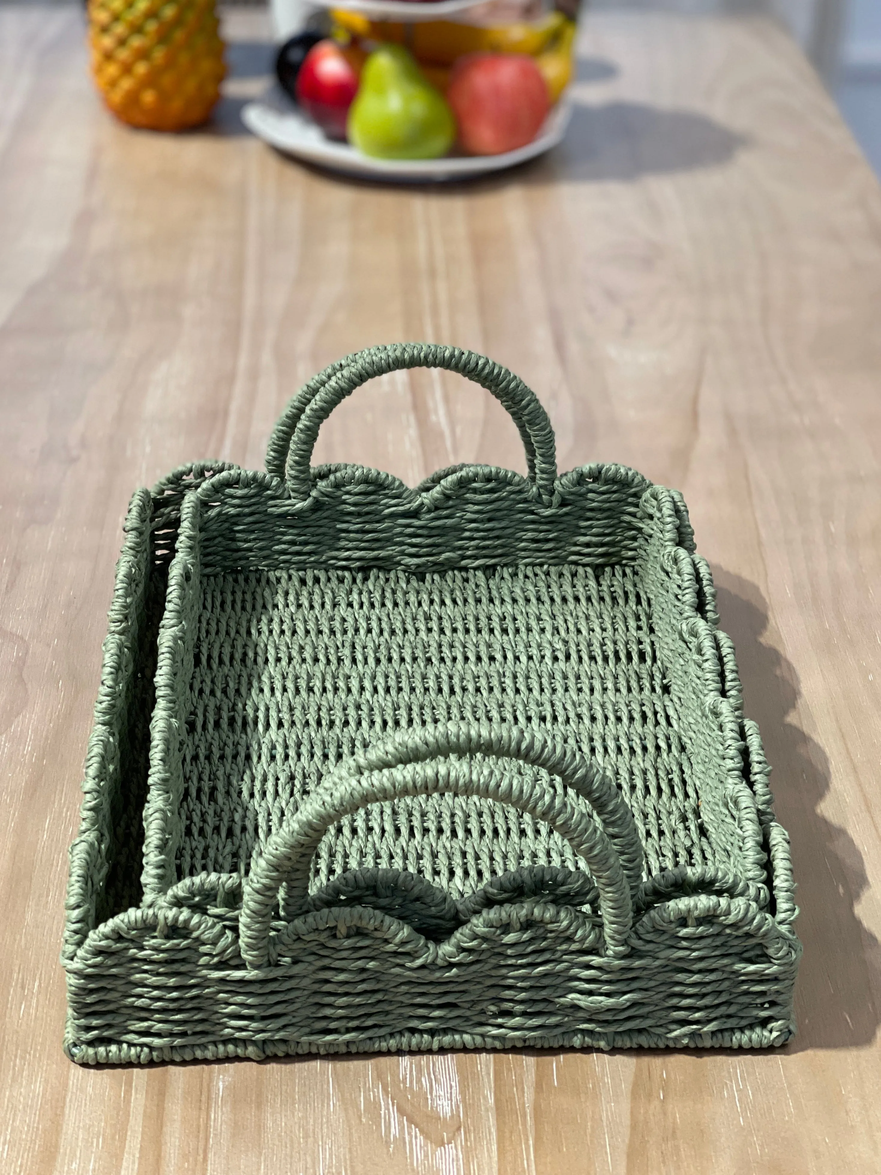 ELE LIGHT & DECOR Decorative Woven Paper Rope Farmhouse Serving Tray Set of 2
