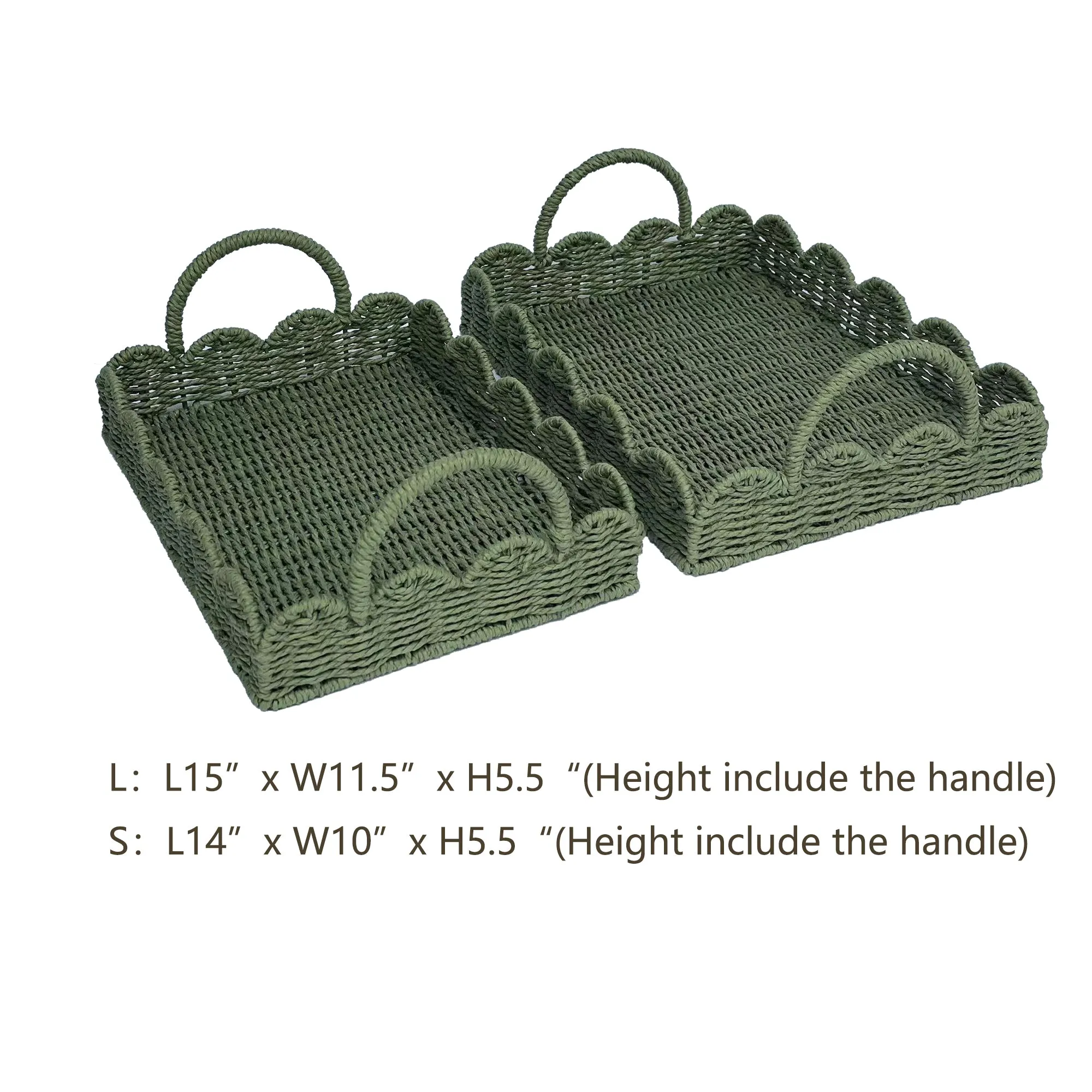 ELE LIGHT & DECOR Decorative Woven Paper Rope Farmhouse Serving Tray Set of 2