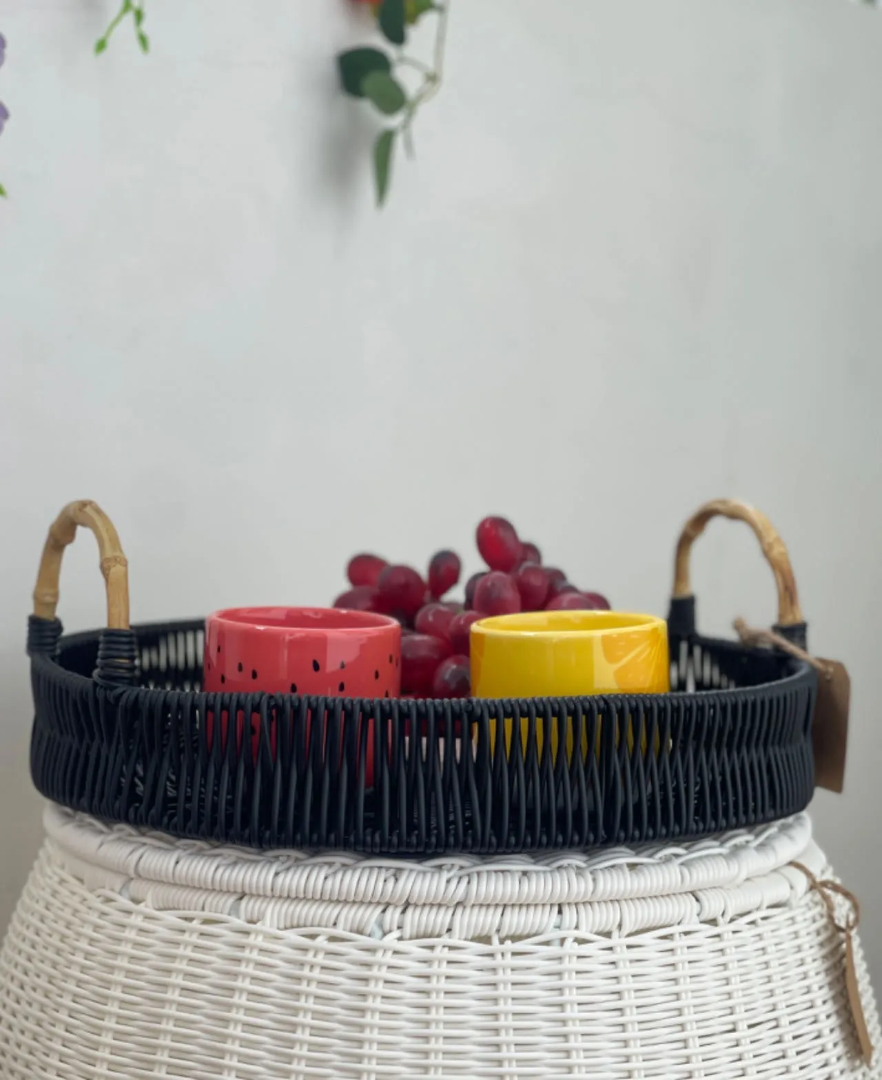 ELE LIGHT & DECOR Outdoor/Indoor Decorative Black Wicker Serving Tray Handle