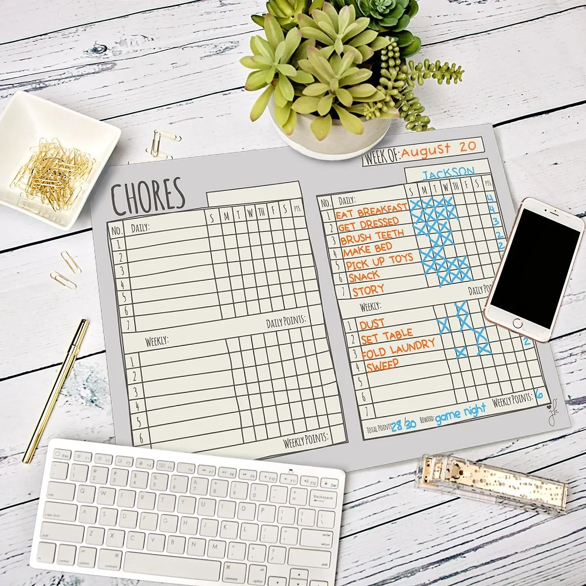 Family Chore Chart for Multiple Kids - Sketch Design Grey