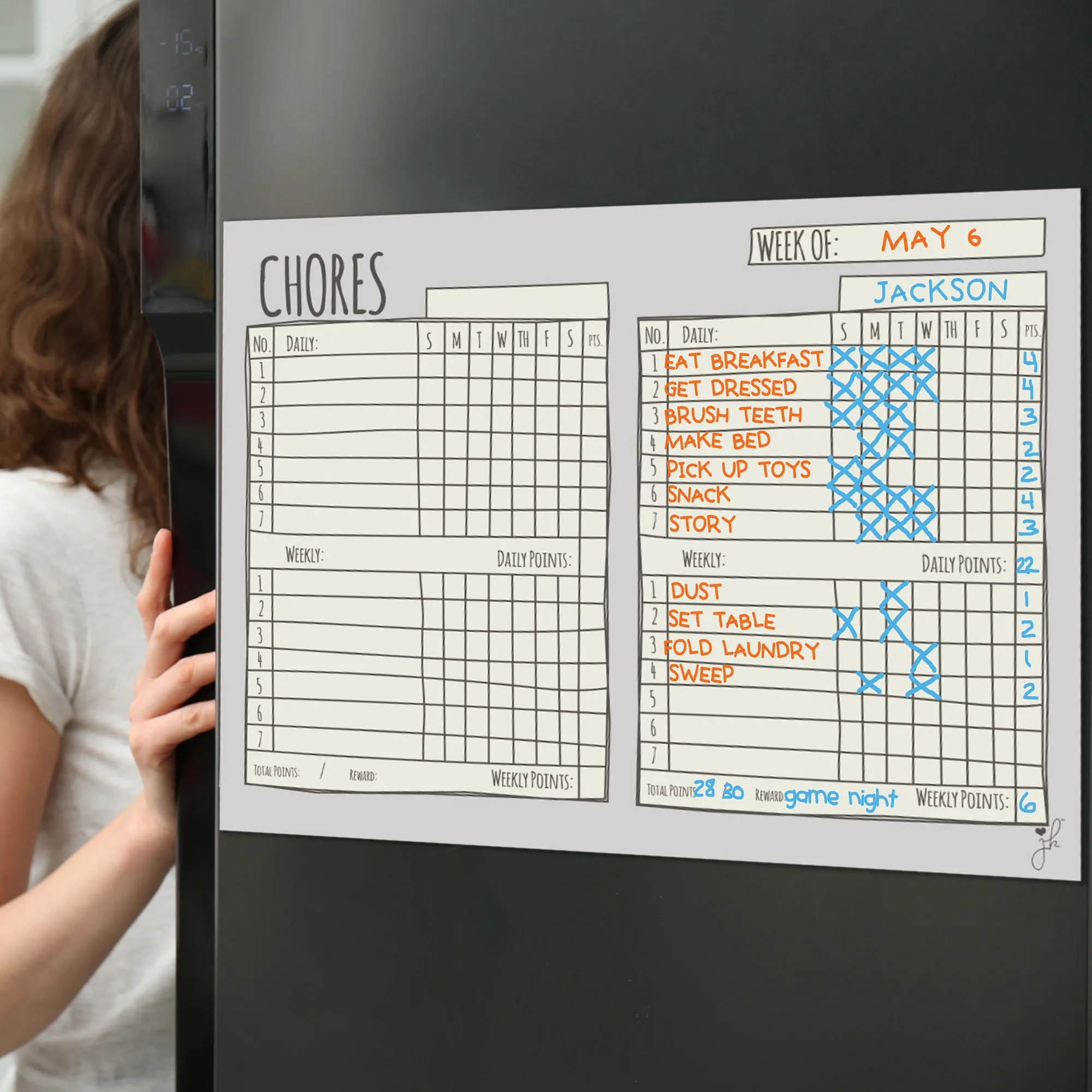 Family Chore Chart for Multiple Kids - Sketch Design Grey