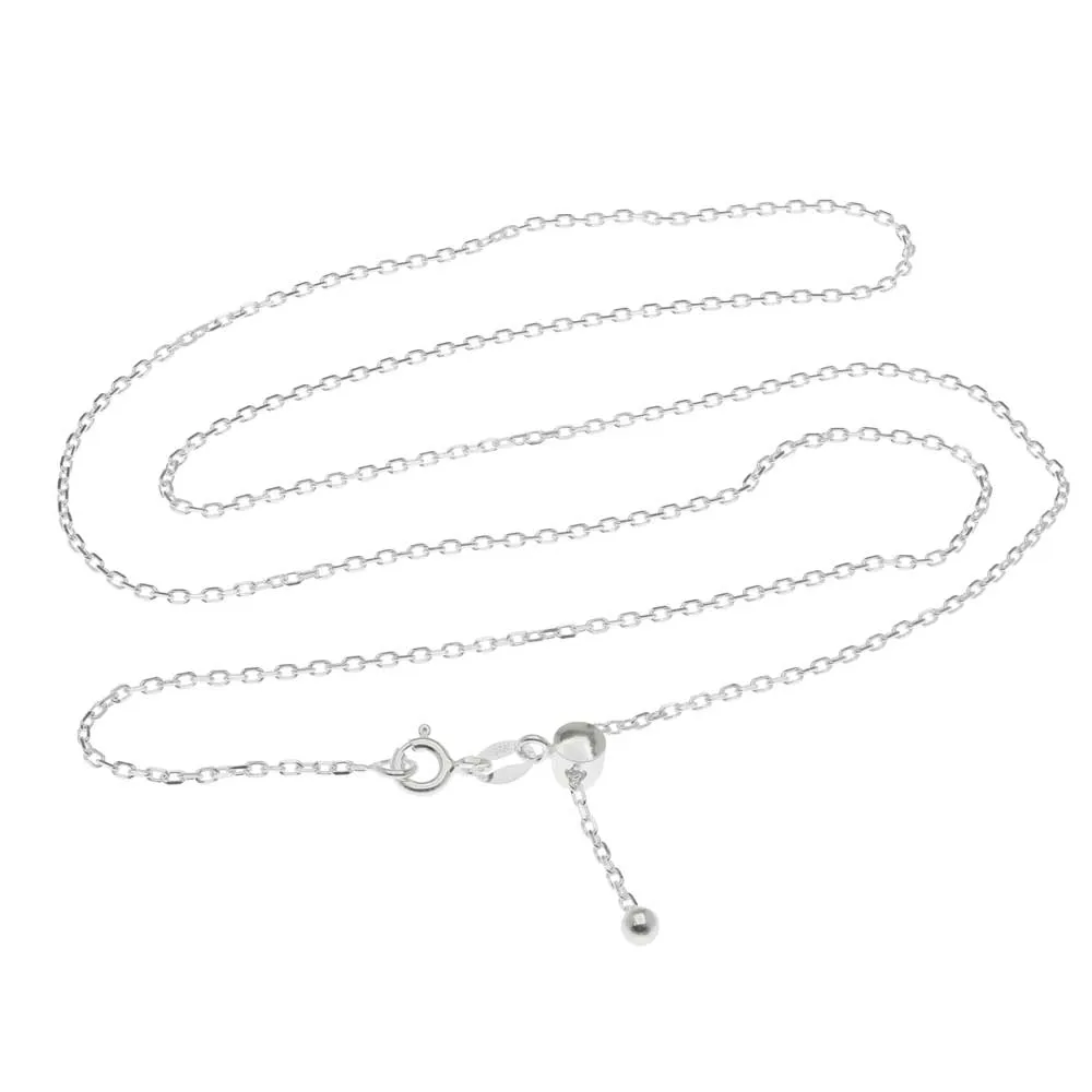 Finished Adjustable Chain Necklace, 1mm Cable Links with Clasp Assembly, 22 Inches, Sterling Silver