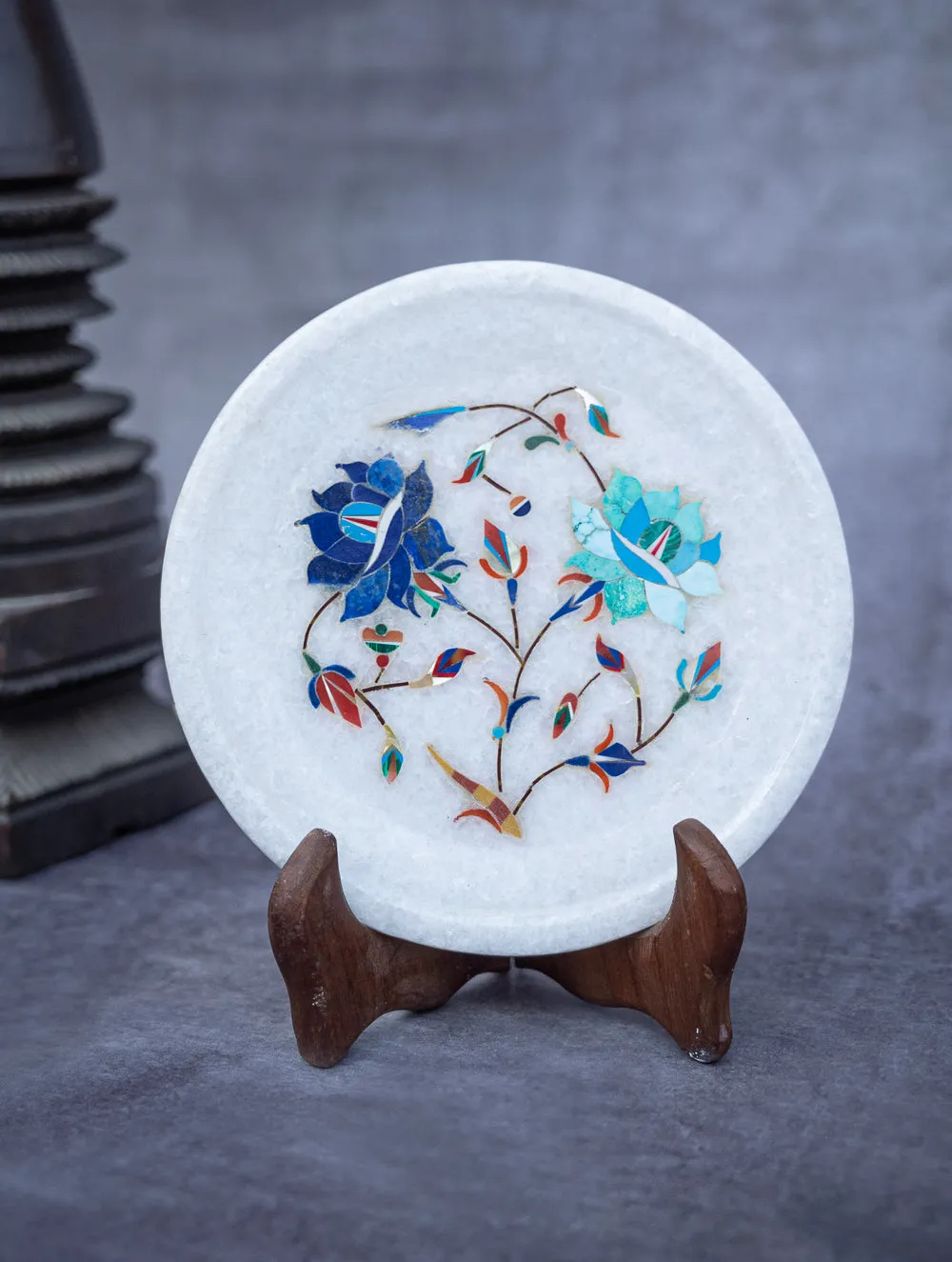 Floral Tapestry Marble Inlay Desk Curio