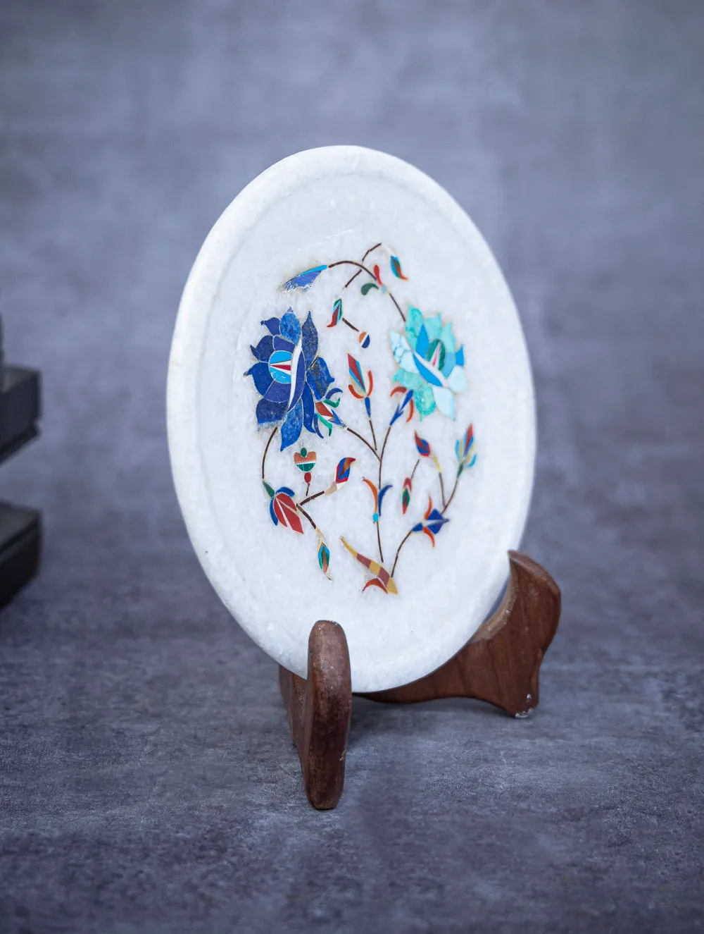 Floral Tapestry Marble Inlay Desk Curio