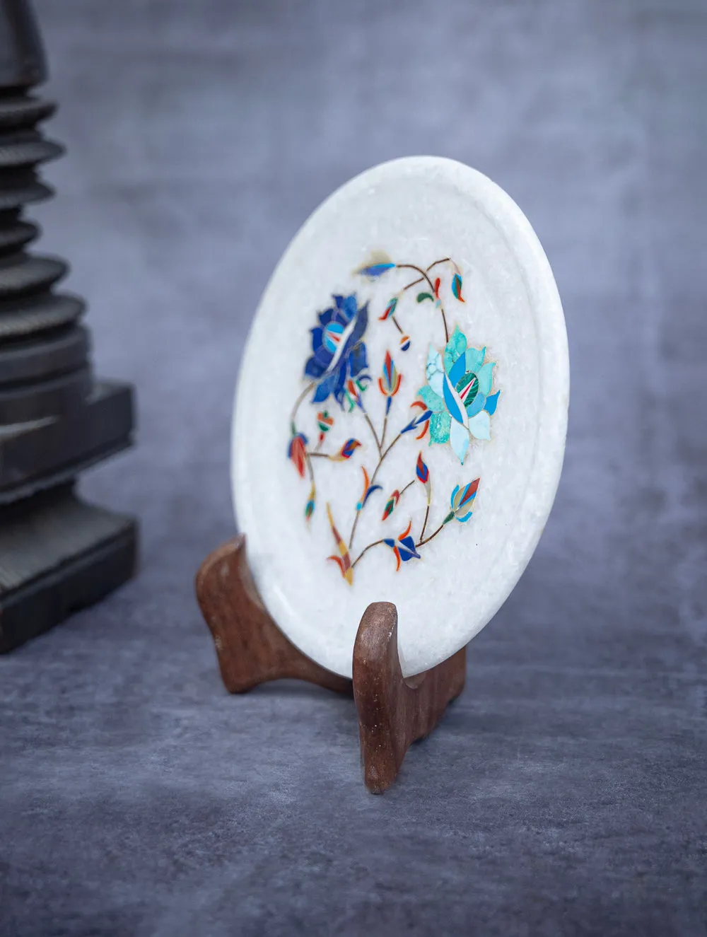 Floral Tapestry Marble Inlay Desk Curio