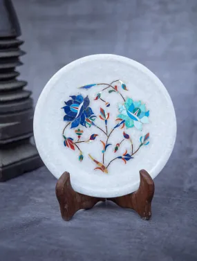 Floral Tapestry Marble Inlay Desk Curio