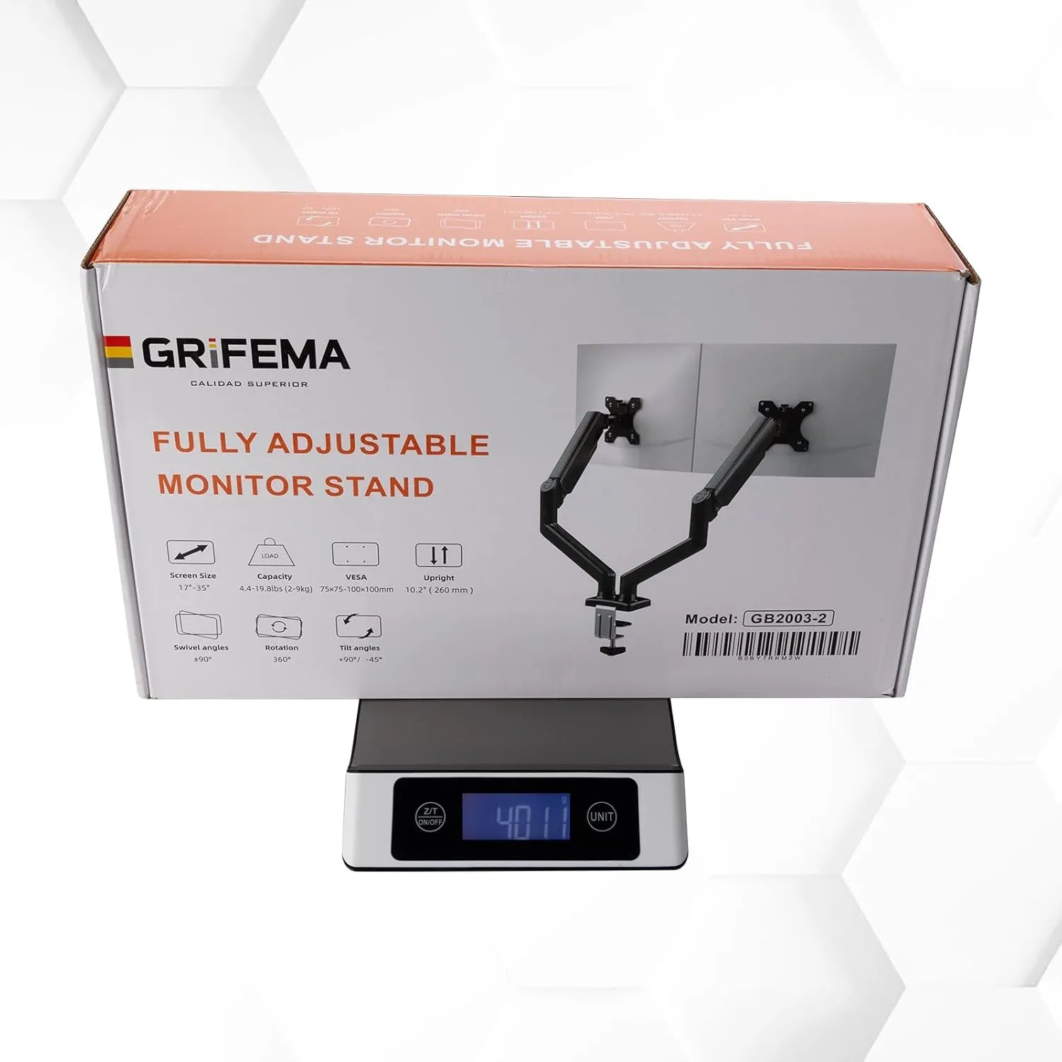 GB2003-2 Dual Monitor Arm Desk Mount for 13" to 32" Screen, Gas Spring Dual Monitor Stand, Weight 4-18KG, Height Adjustable VESA 75 & 100mm