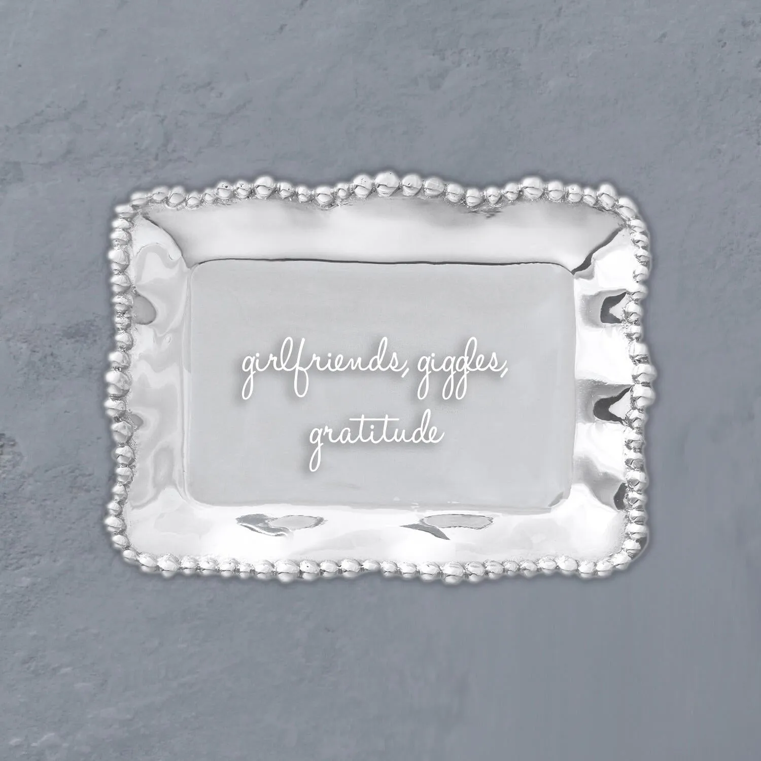 Giftables Organic Pearl Rectangular Engraved Tray "Girlfriends, Giggles, Gratitude"