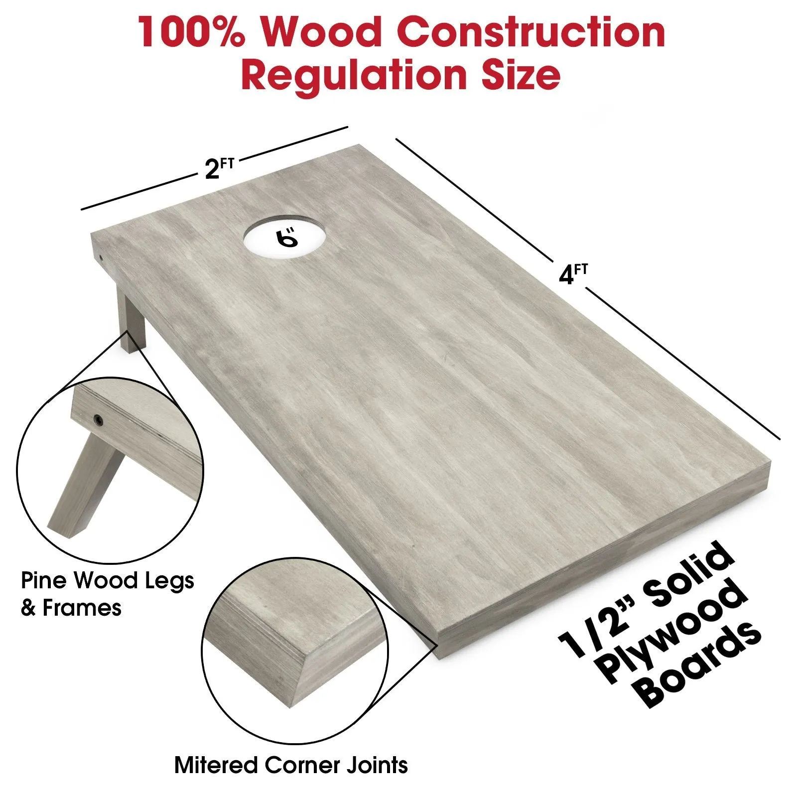 GoSports 4 ft x 2 ft Wooden Cornhole Boards Set - Gray