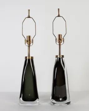 Green Cased Glass Orrefors Lamps