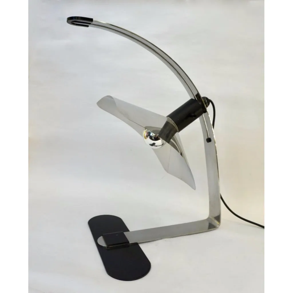 Grignani for Luci, 1970s, Italian Vintage Adjustable Black and Nickel Desk Lamp